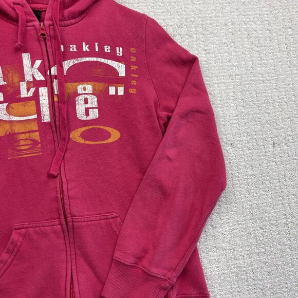 Retro Y2K Oakley Women's Full Zip Hoodie Pink Big Graphic Size XS Stained, read* - Picture 4 of 16